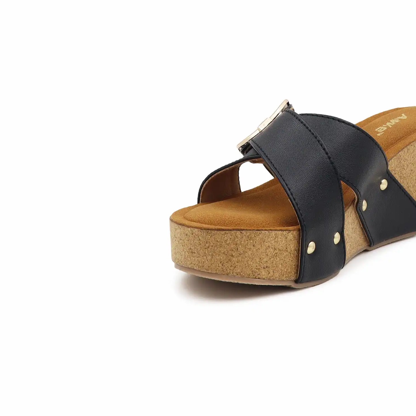 Women's 2.5 inch Platform Wedge Sandals with soft cushioned footbed in Black for office wear, casual outings and everyday comfort, closed-up view