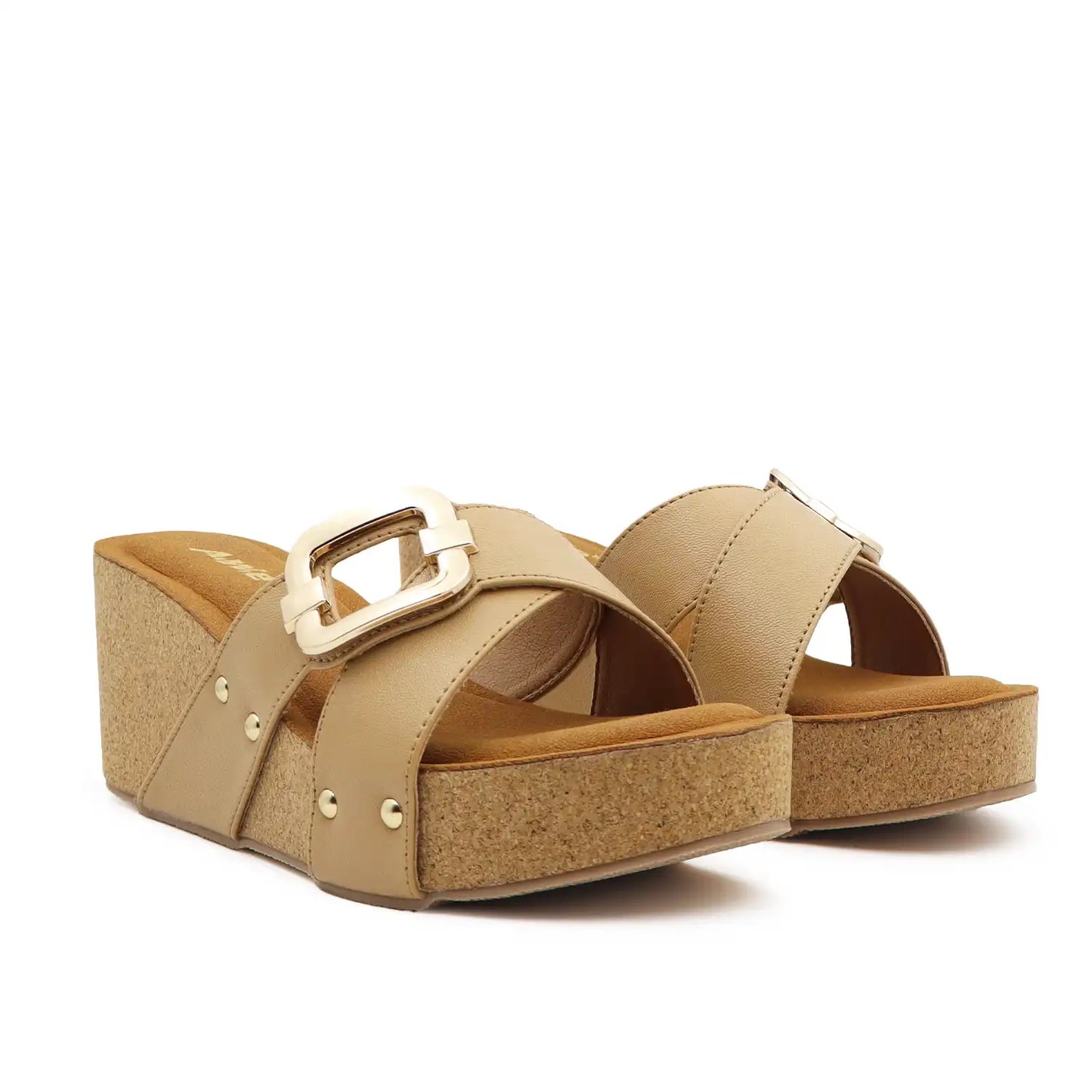 Pair View of Women's 2.5 inch Platform Wedge Sandals with soft cushioned footbed in Brown for office wear, casual outings and everyday comfort.