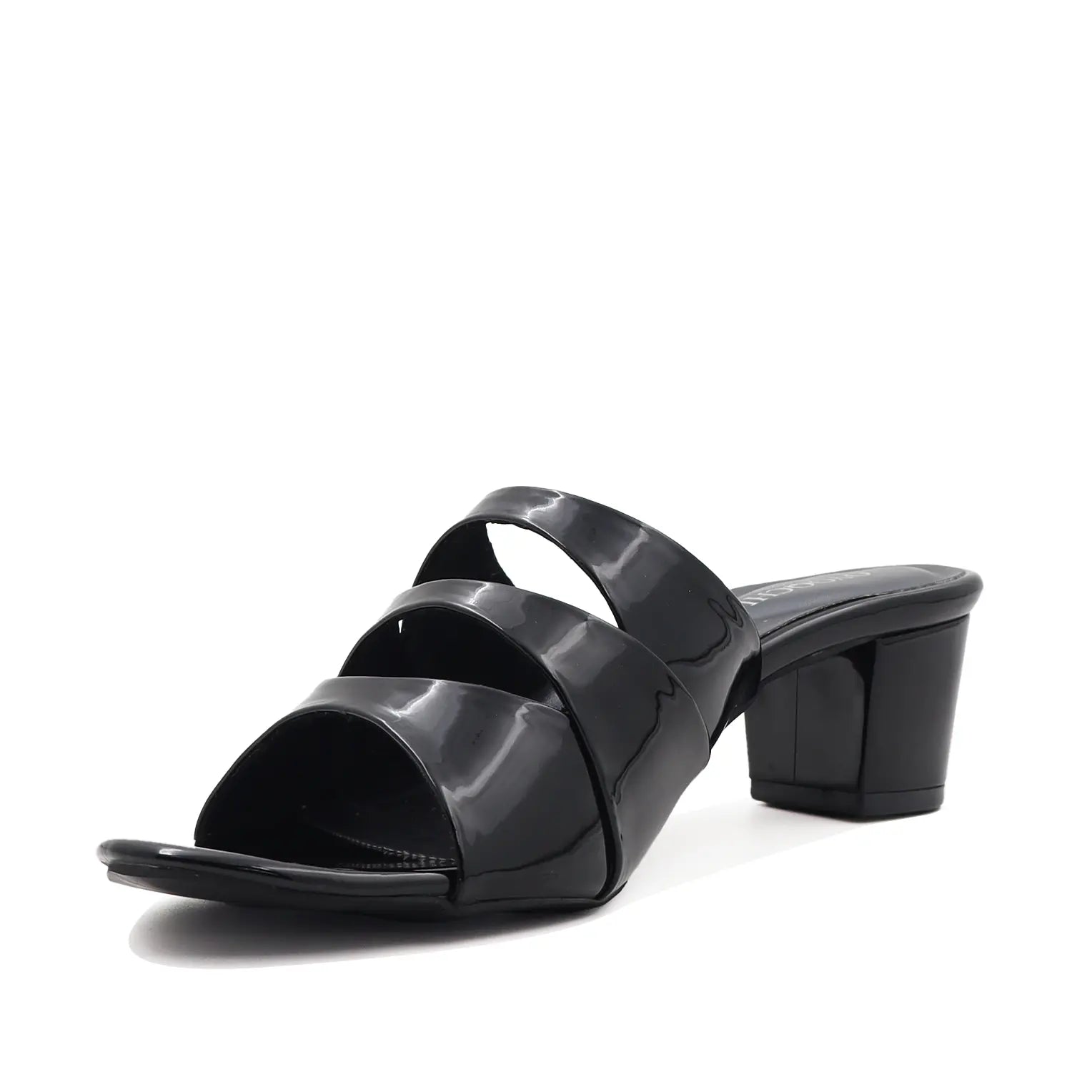 Oyoqchi women's black block heel sandal, side angled view