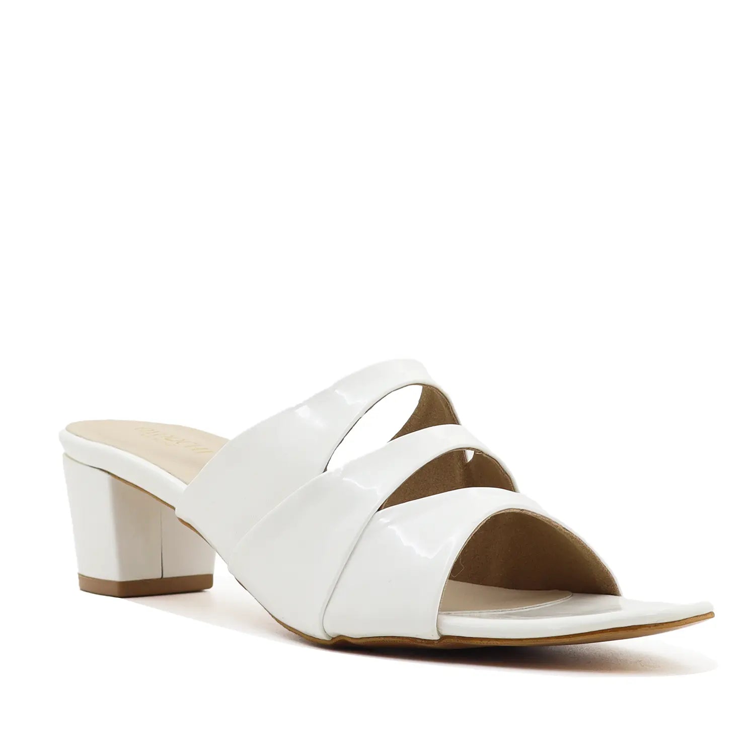 Oyoqchi women's white block heel sandal, angled view