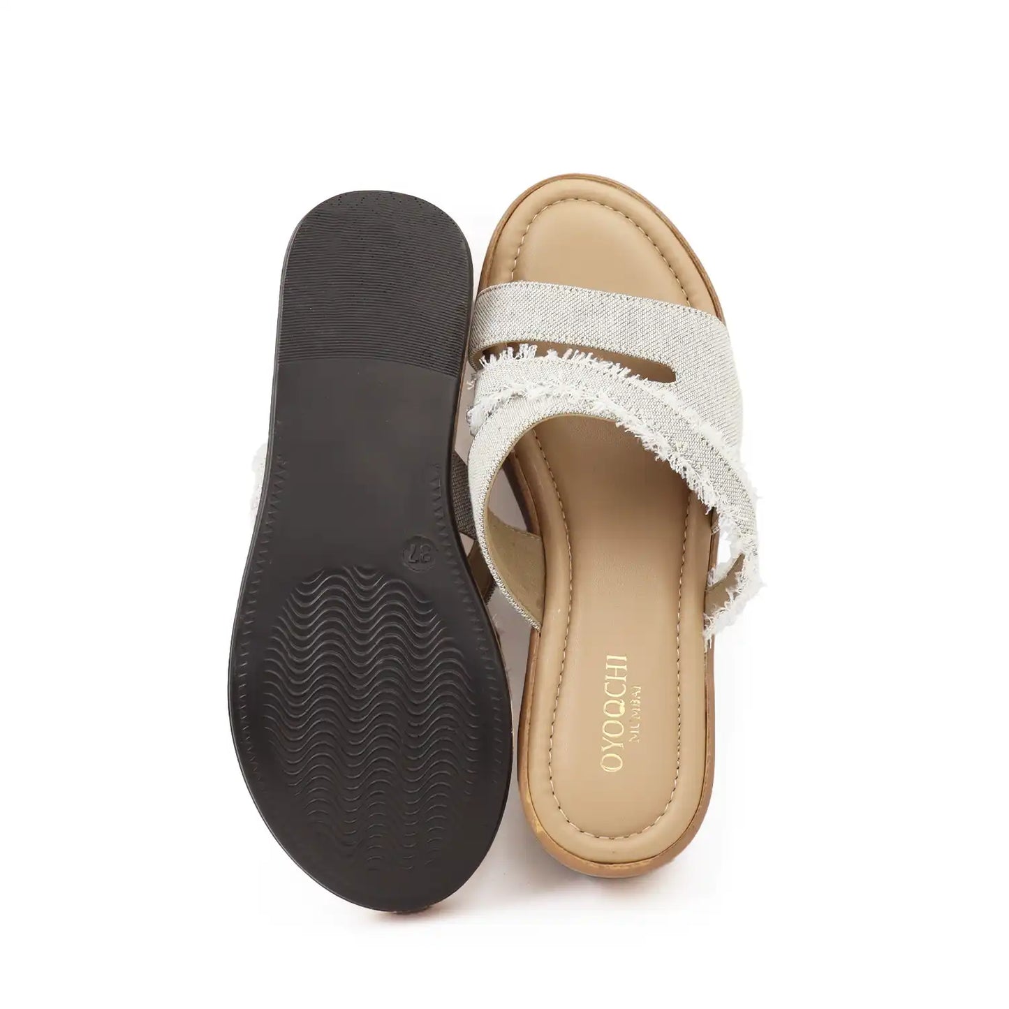 Riva Denim Cross-Strap Platform Slides