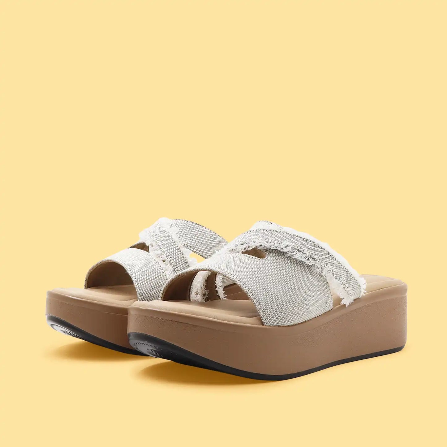 Riva Denim Cross-Strap Platform Slides
