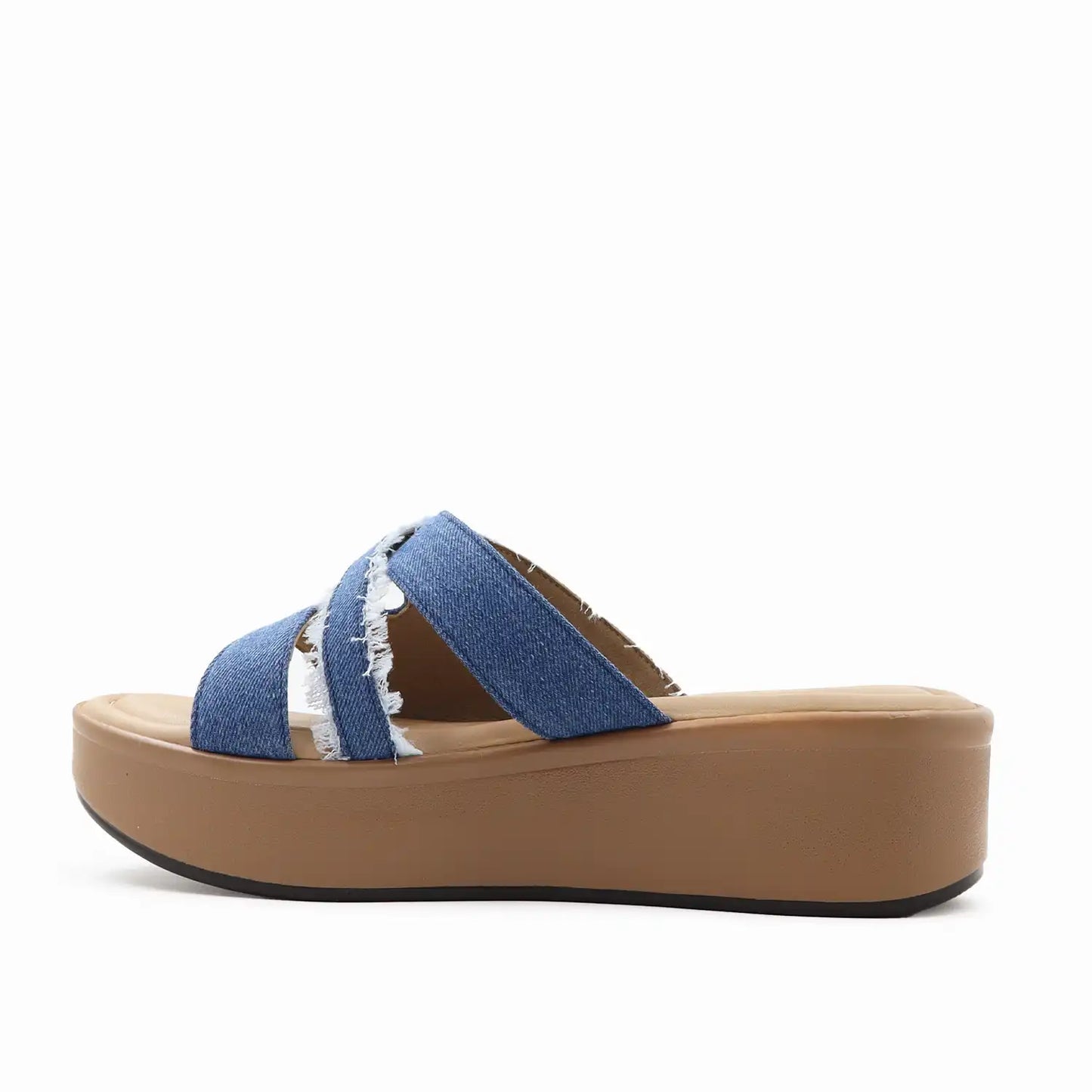 Riva Denim Cross-Strap Platform Slides
