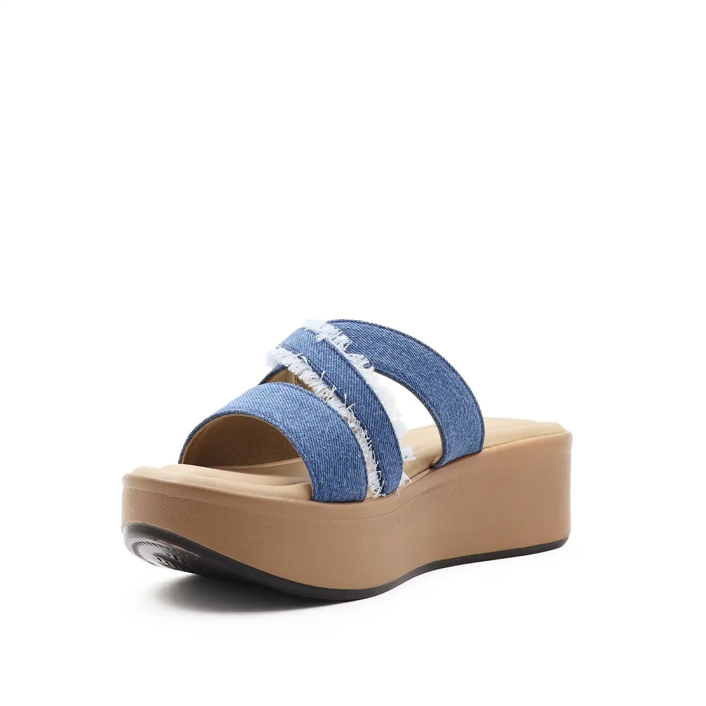 Riva Denim Cross-Strap Platform Slides