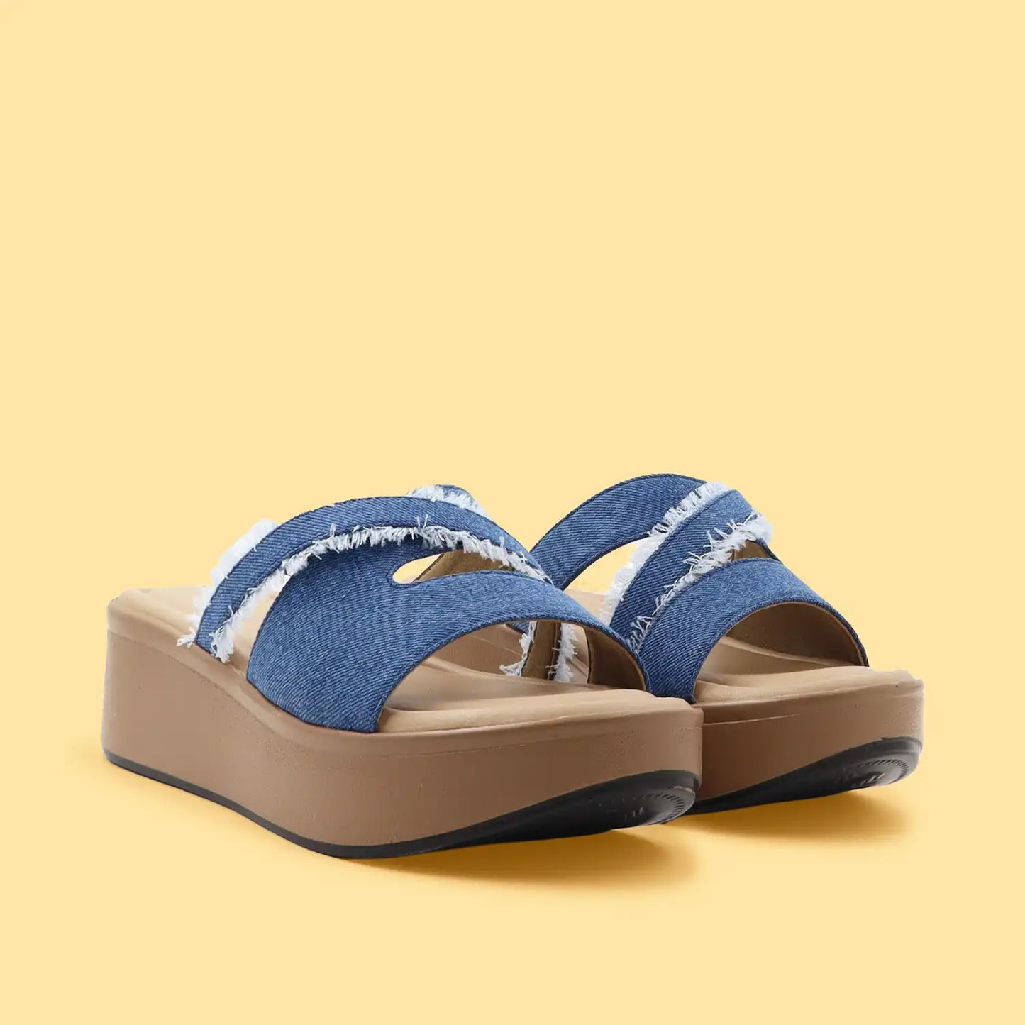 Riva Denim Cross-Strap Platform Slides