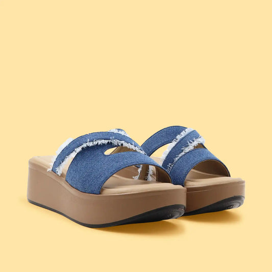 Riva Denim Cross-Strap Platform Slides