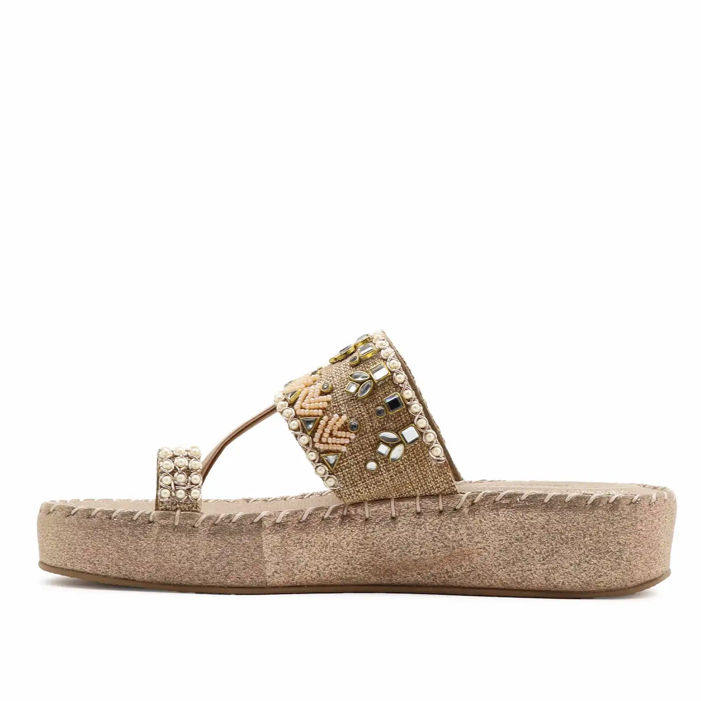 Oyoqchi women's rose gold ethnic wear platform sandals, side view