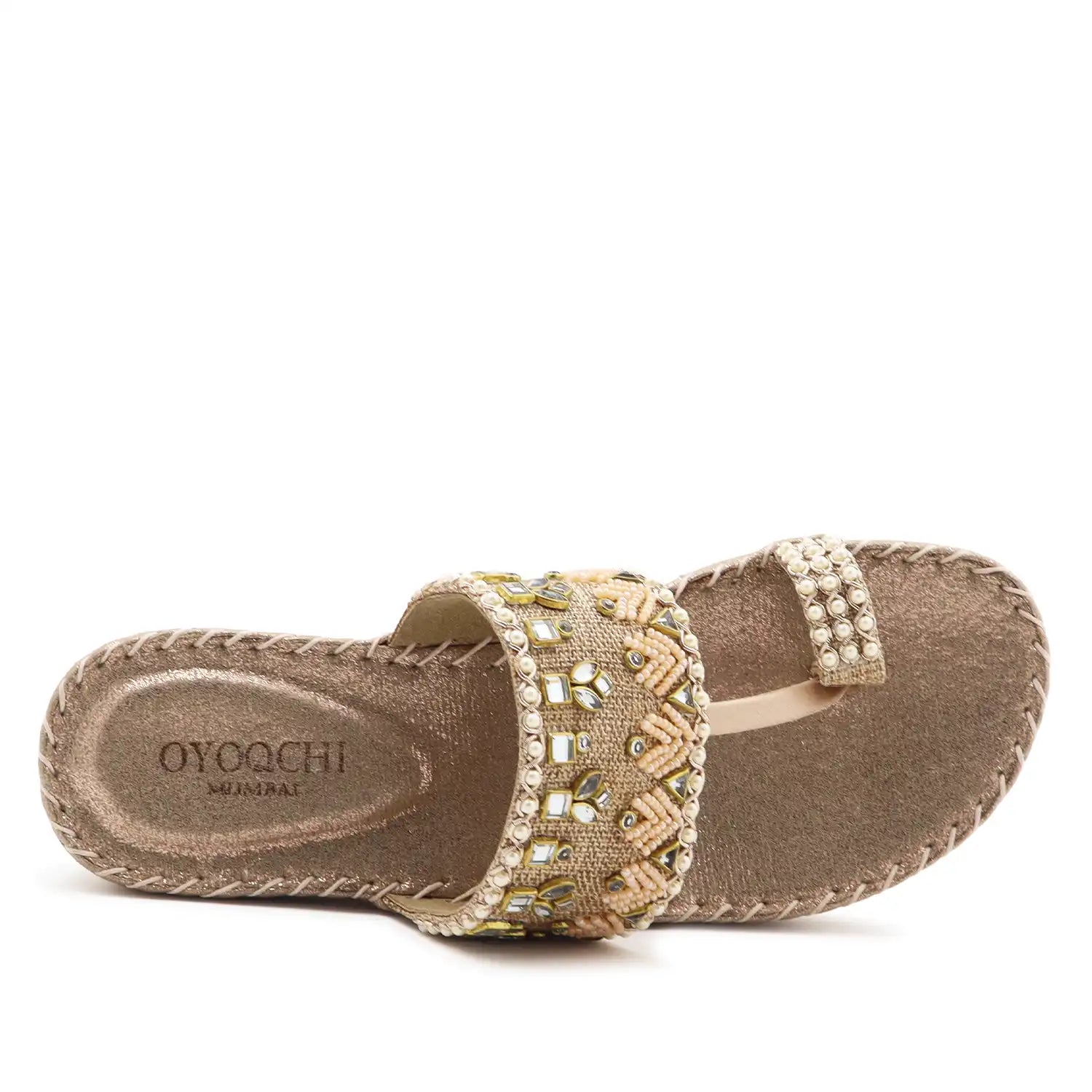 Oyoqchi women's rose gold ethnic wear platform sandal, top view