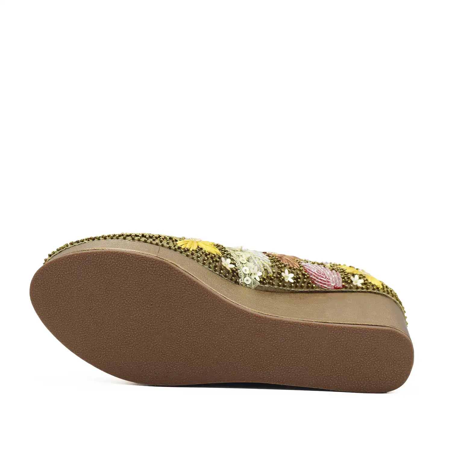 Sole view of women's bridal sneakers with 3 inch heels