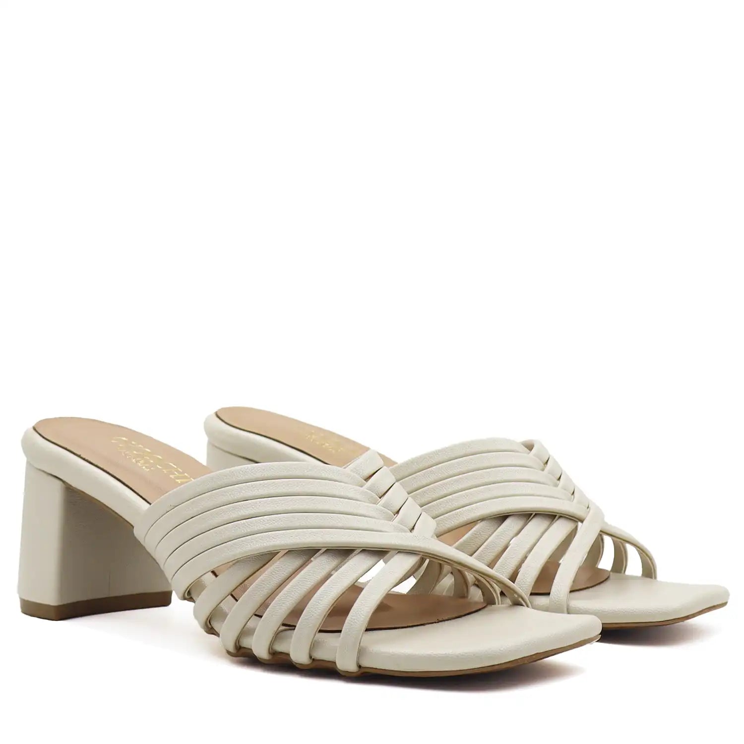 White strappy sandals on a white background