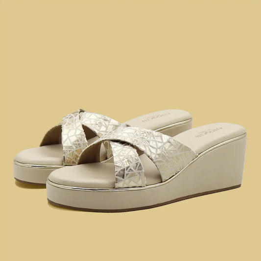 Beige criss-cross straps wedge sandals  for women pair view