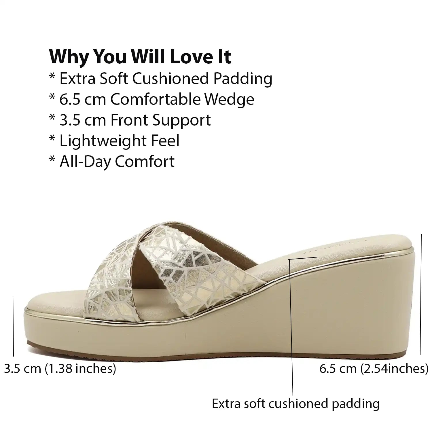 Beige wedge sandals with cushioned sole  for women
