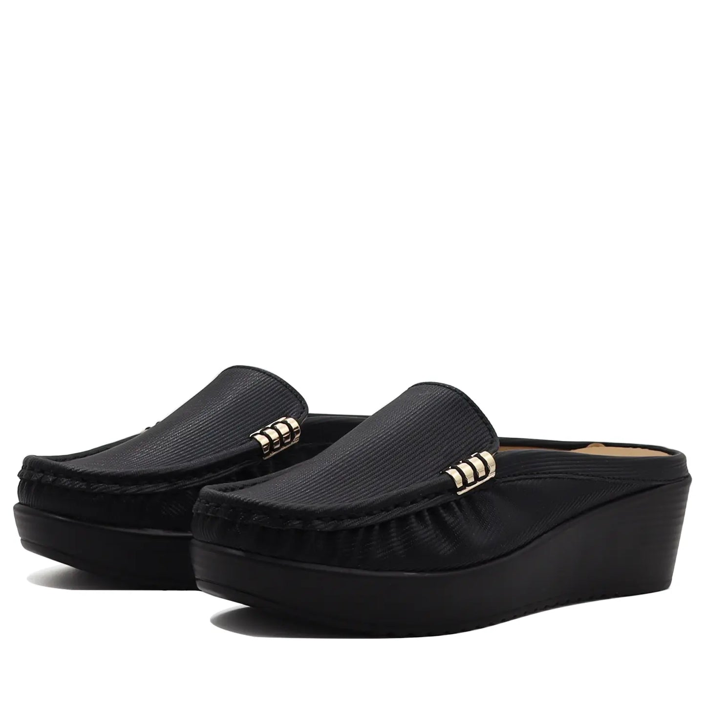 Black women’s mule loafers pair front view