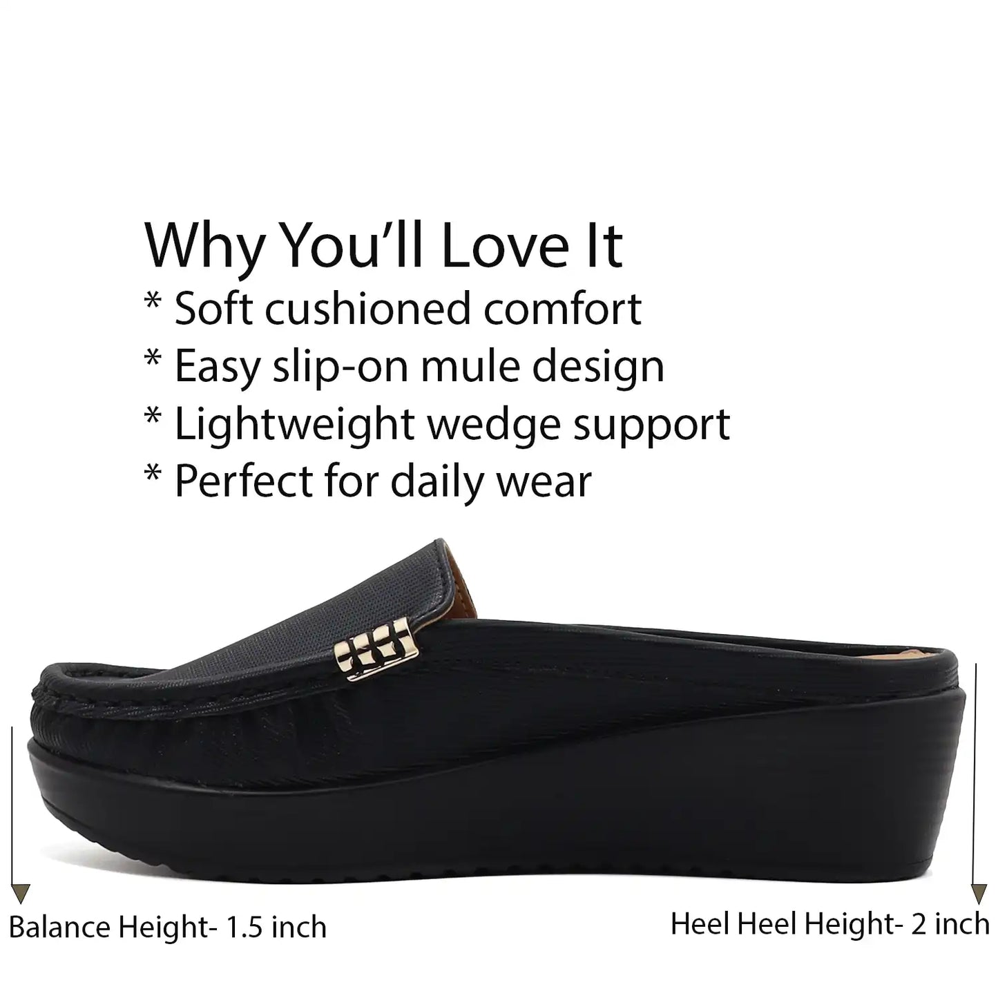 Black women’s mule loafers product detail view