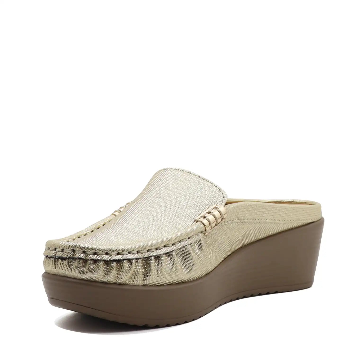 Gold women’s mule loafers side view
