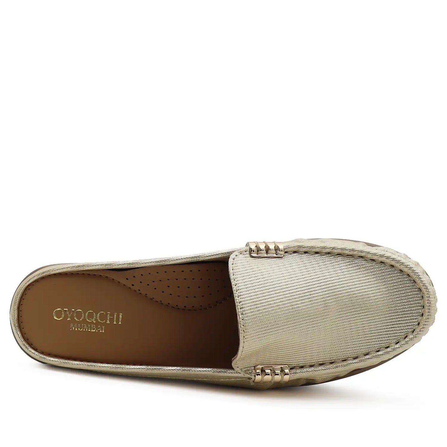 Gold mule loafers for womens top view