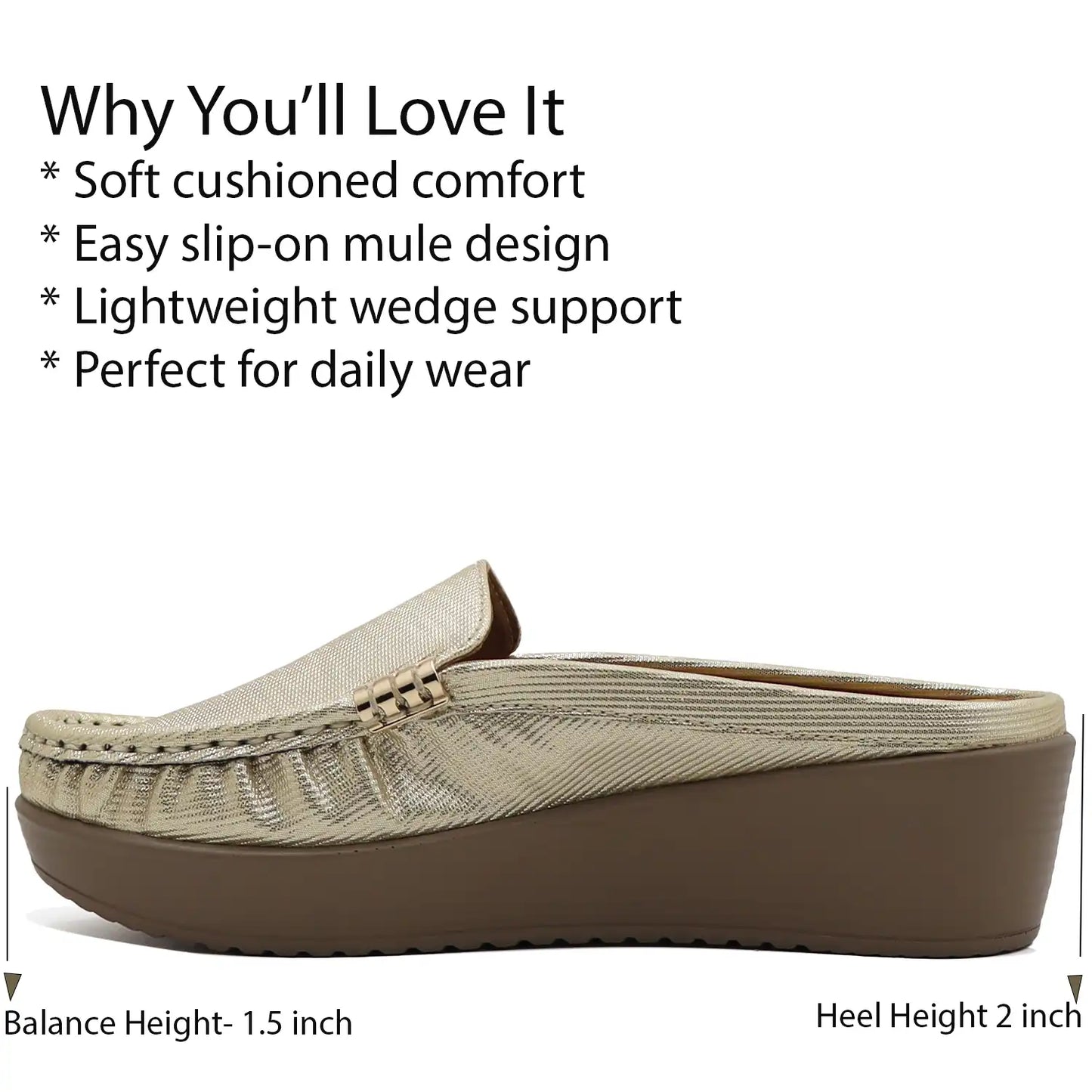 Gold women’s mule loafers product detail view