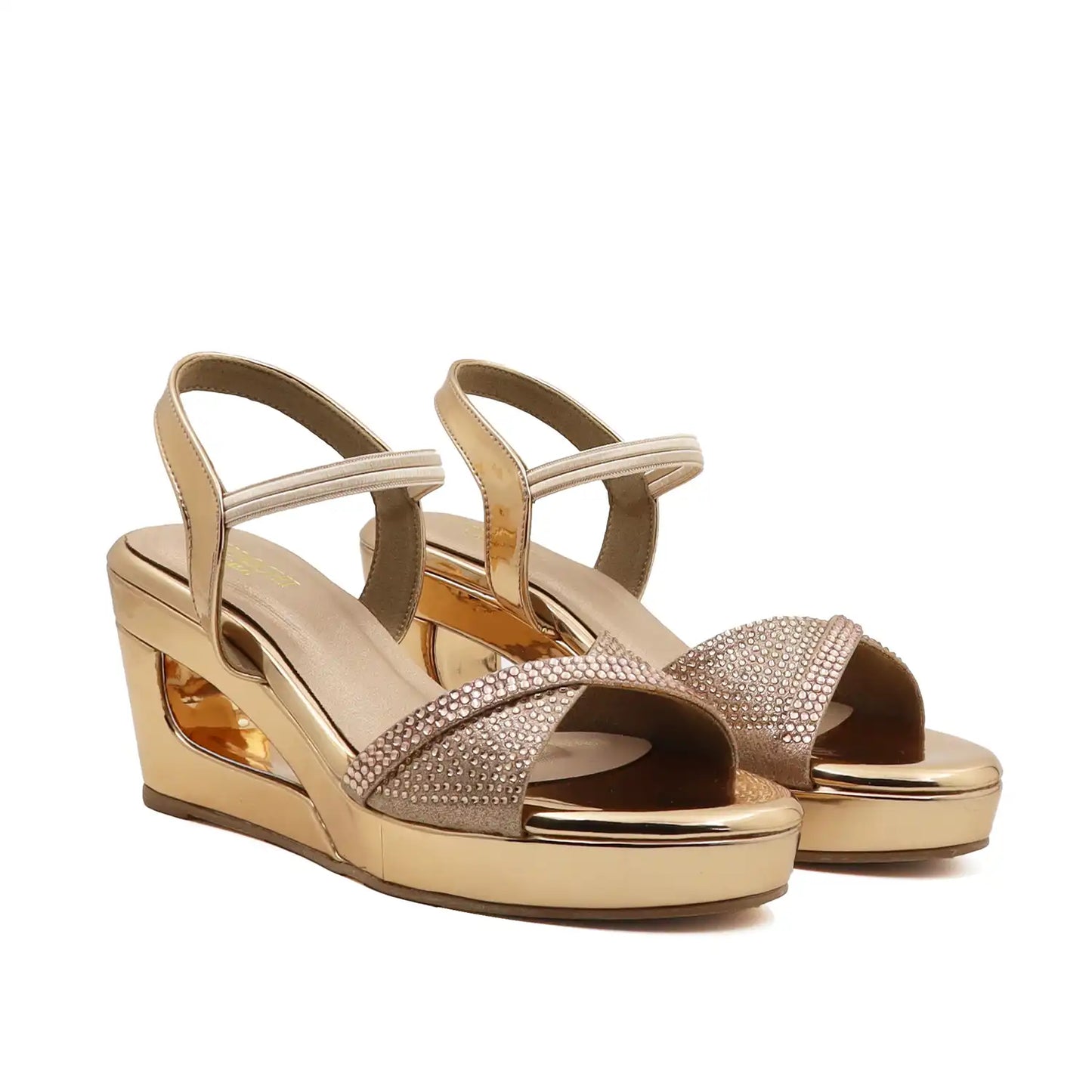 Oyoqchi women's 3 inch wedge heel comfortable rose gold embellished sandal,  pair view