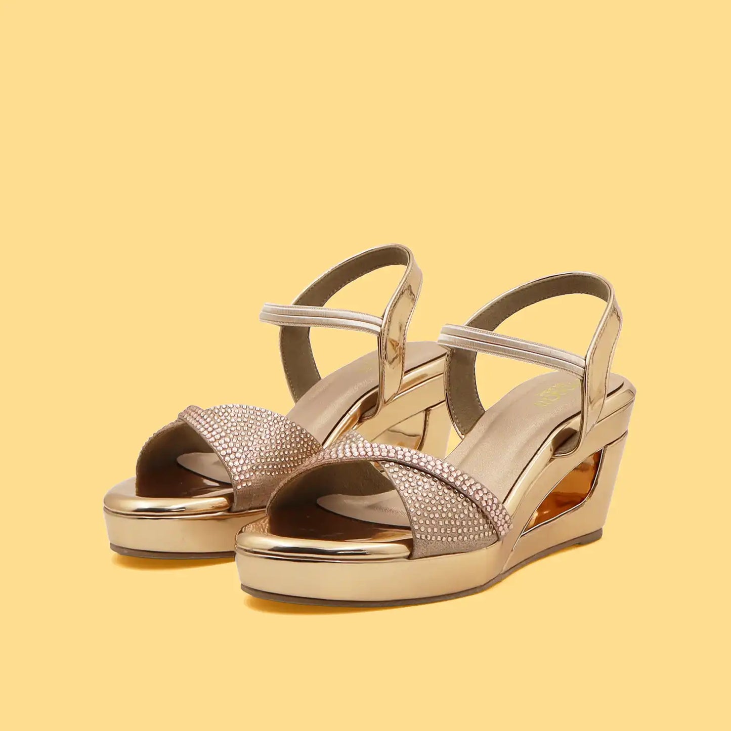 Women's 3 inch wedge heel comfortable rose gold embellished sandal,  main image view