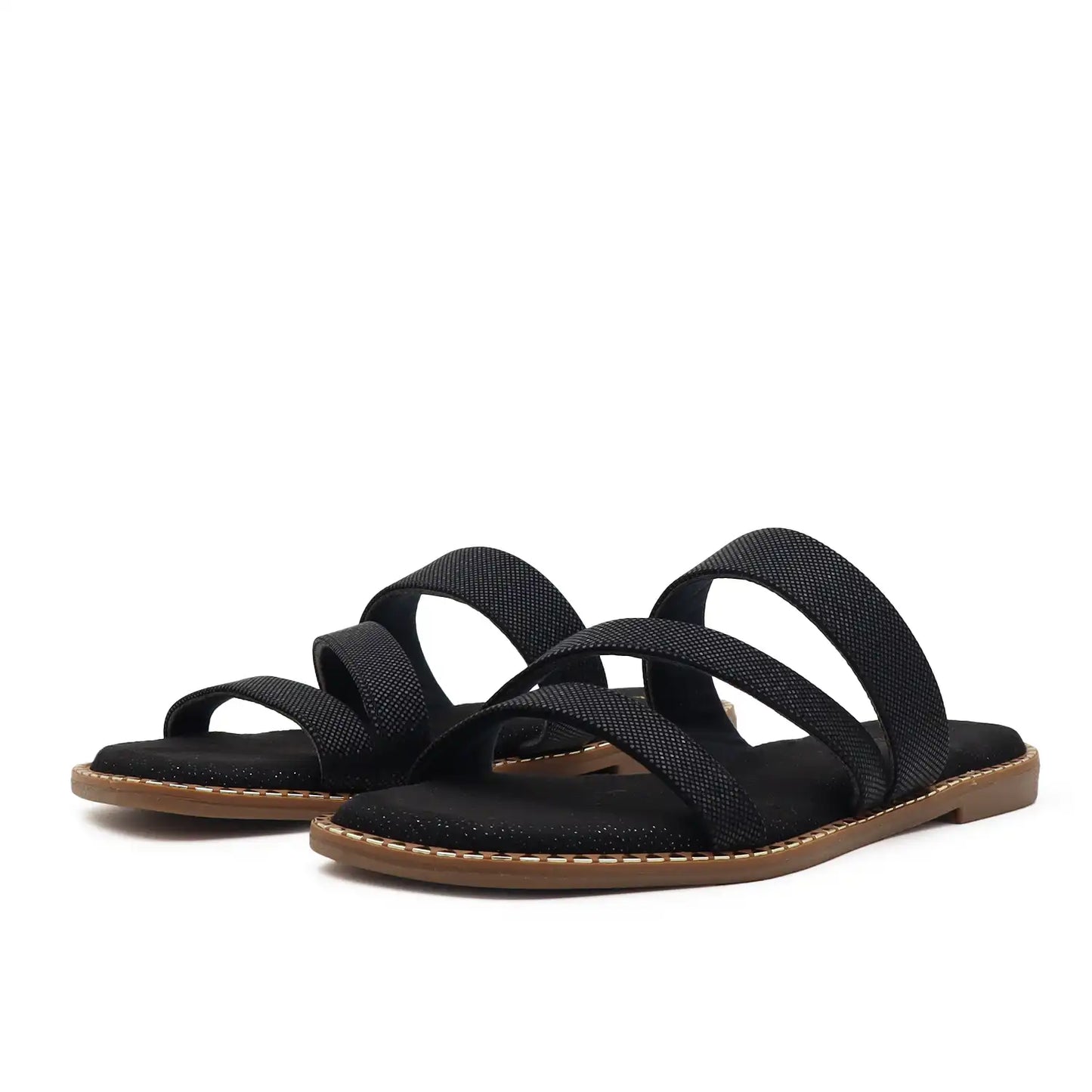 Pair of black athletic flat sandal for women