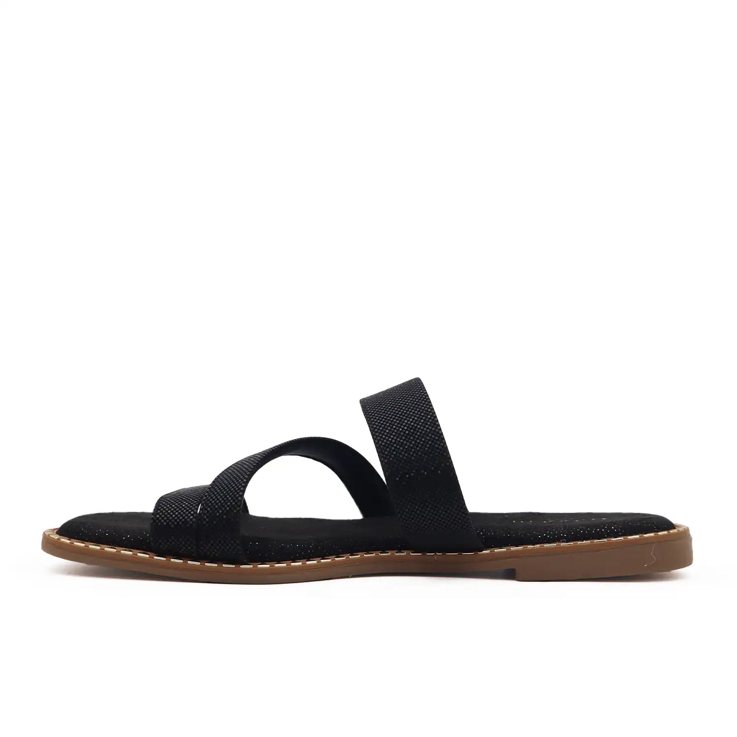 Side view of women black flats sandal