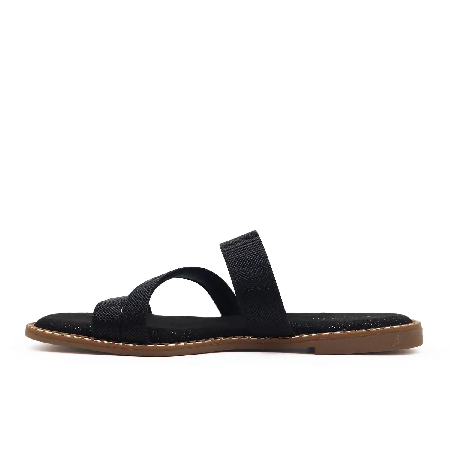 Side view of women black flats sandal