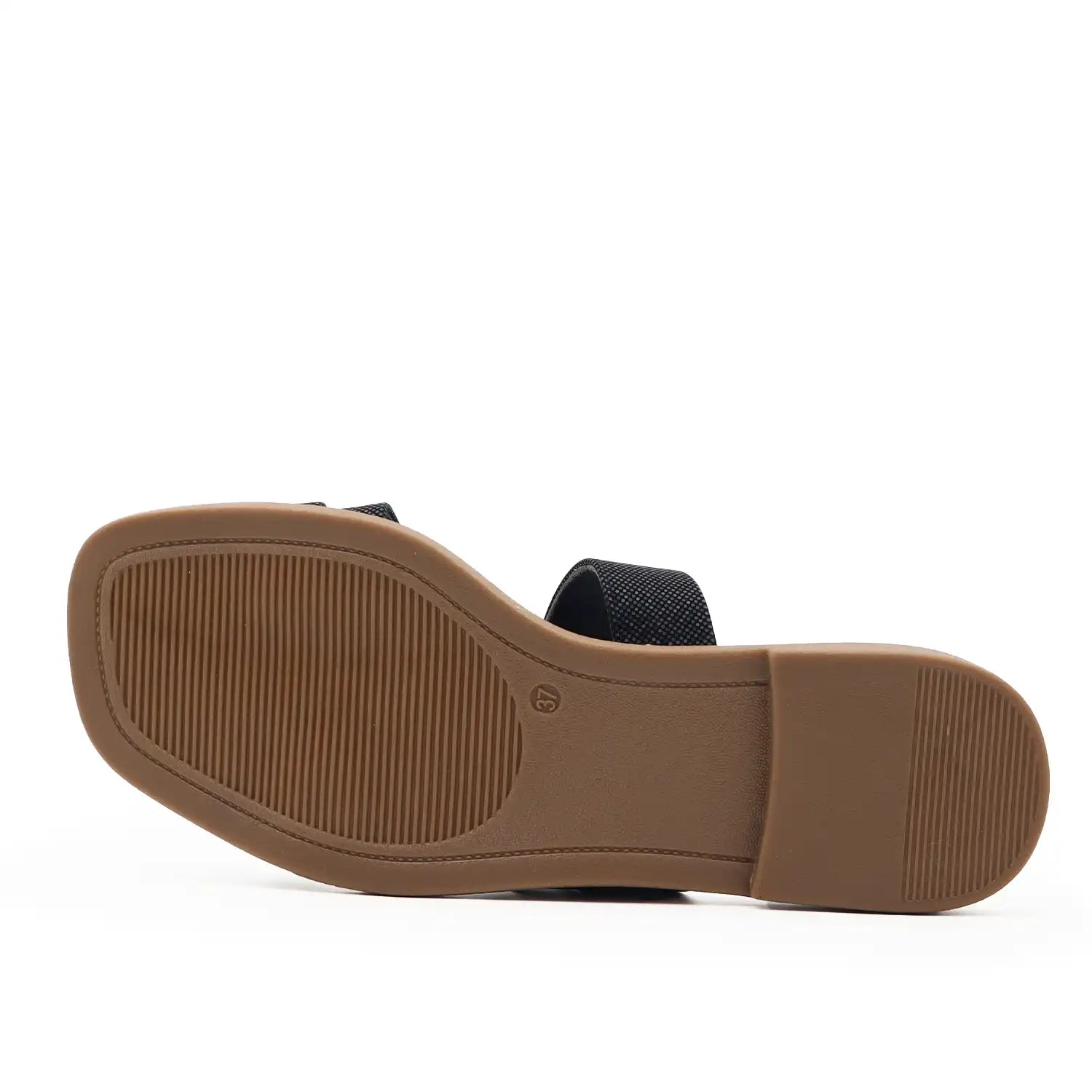 Sole view of women black flat sandal