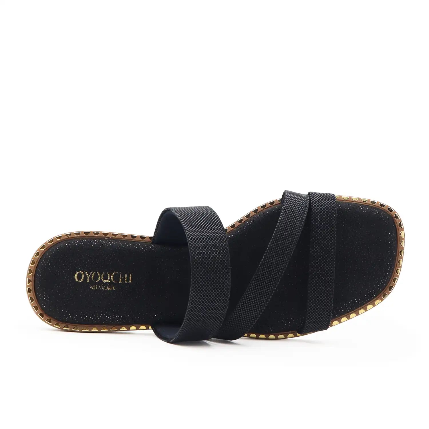Top view of women comfort black flat sandals