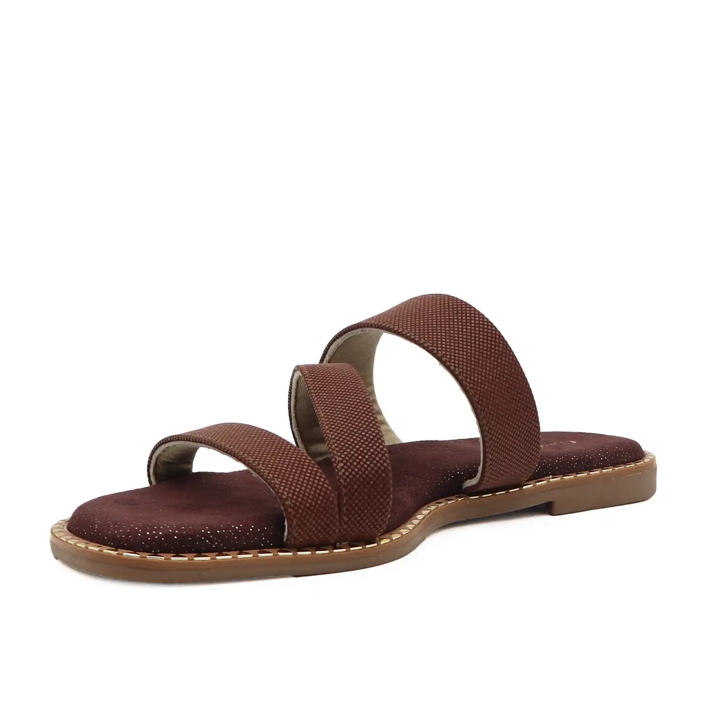 Angled view of women's flats brown sandals with z strap upper