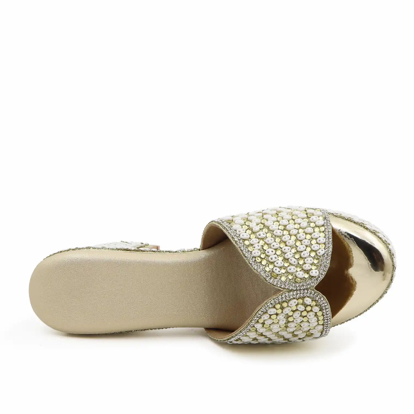 Women's Embellished Gold Platform Block Heel Sandals with 4 Inch Heel and 1.5 Inch Platform for Weddings, Parties and Festive Wear, top view