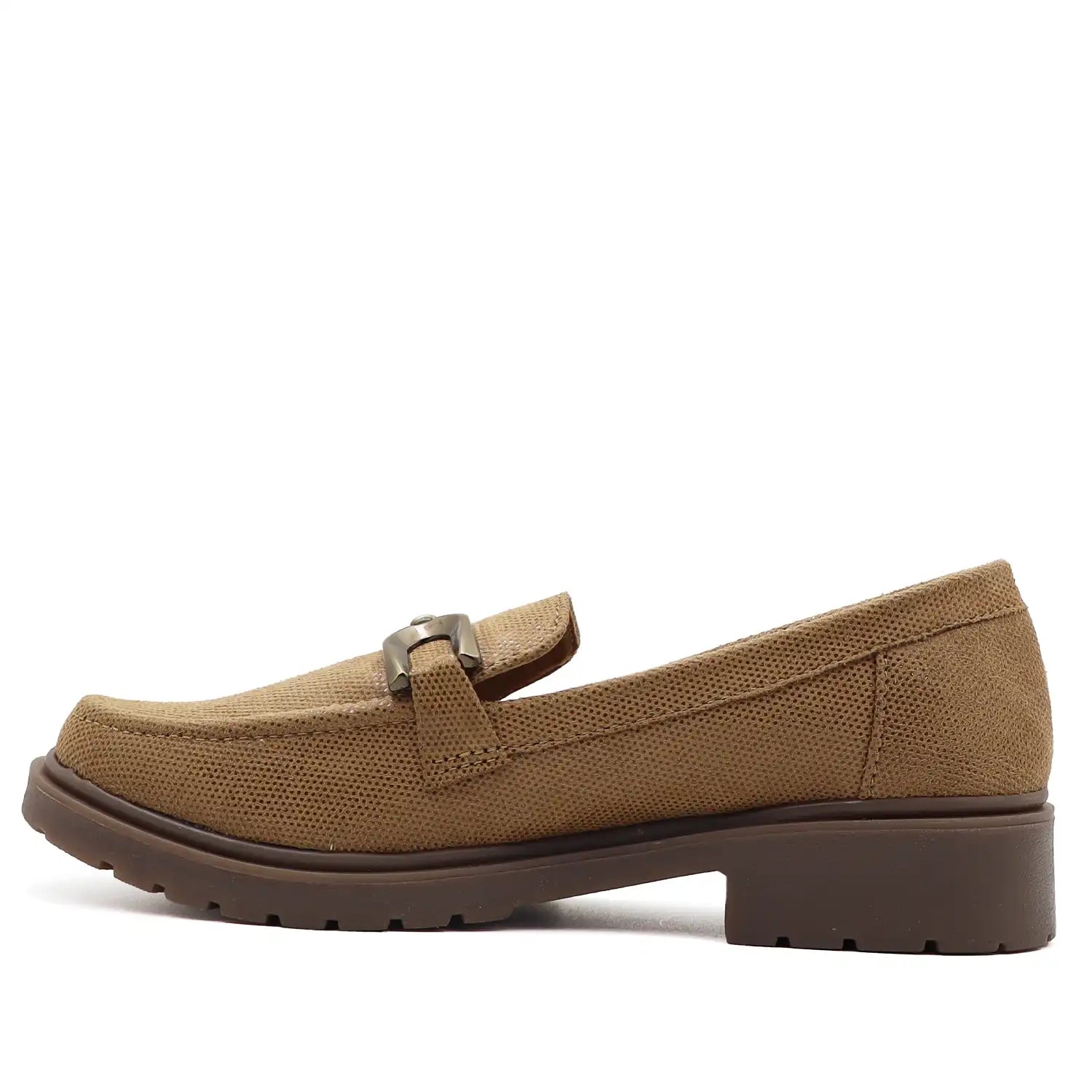 Side view womens antique loafers with buckle soft sole comfortable daily shoes