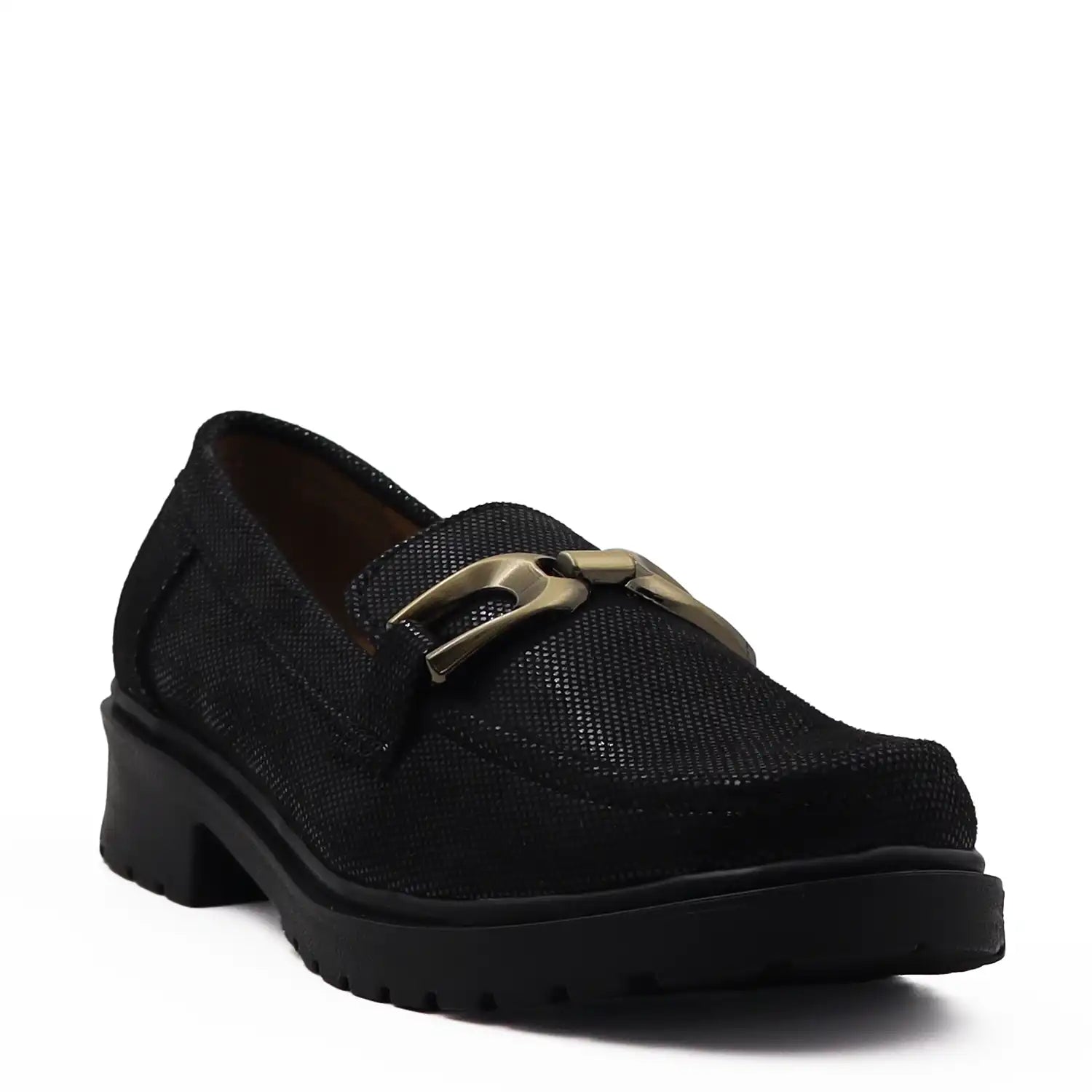 Womens black comfort loafers with buckle lightweight everyday walking shoes
