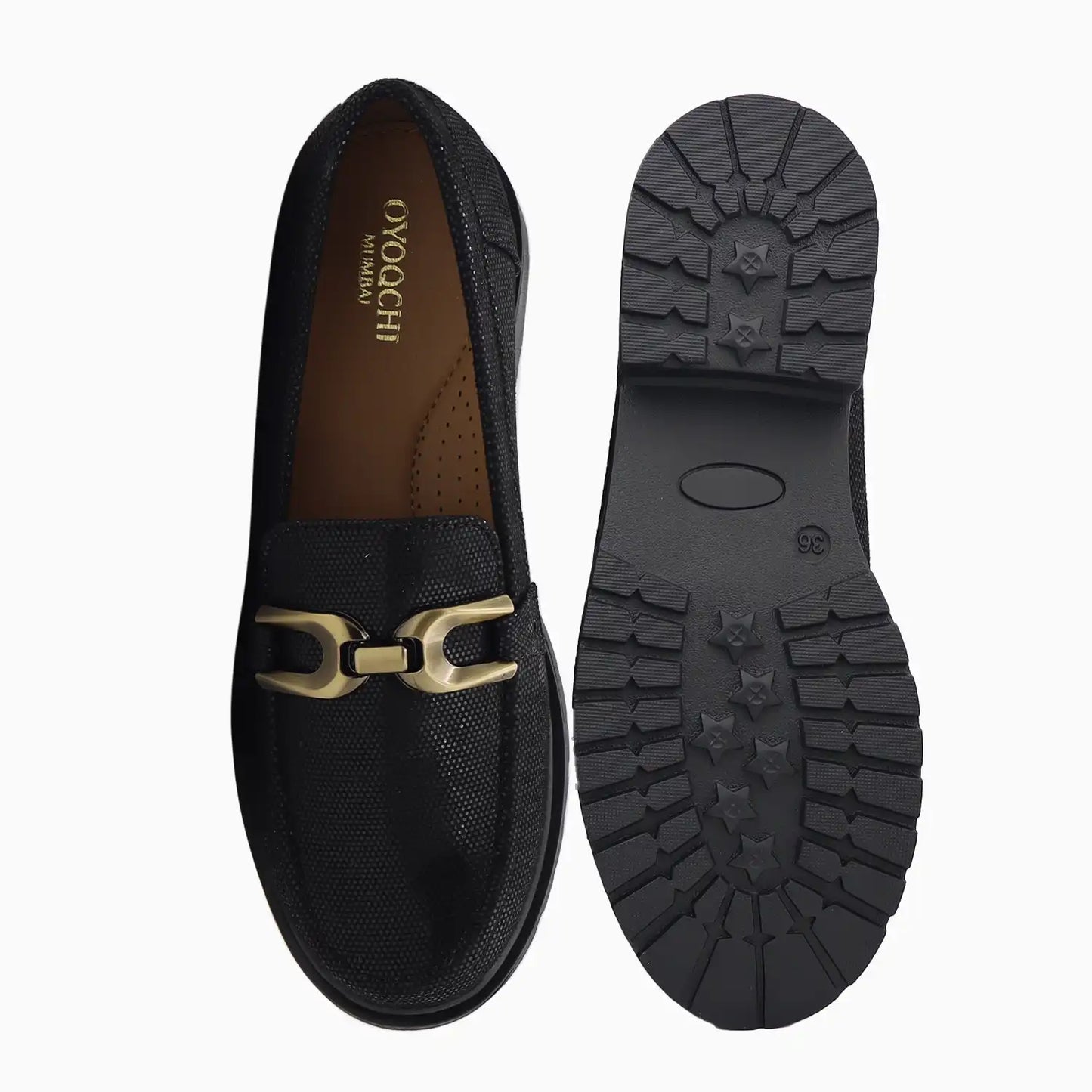 Womens comfort loafers black anti slip sole cushioned casual footwear