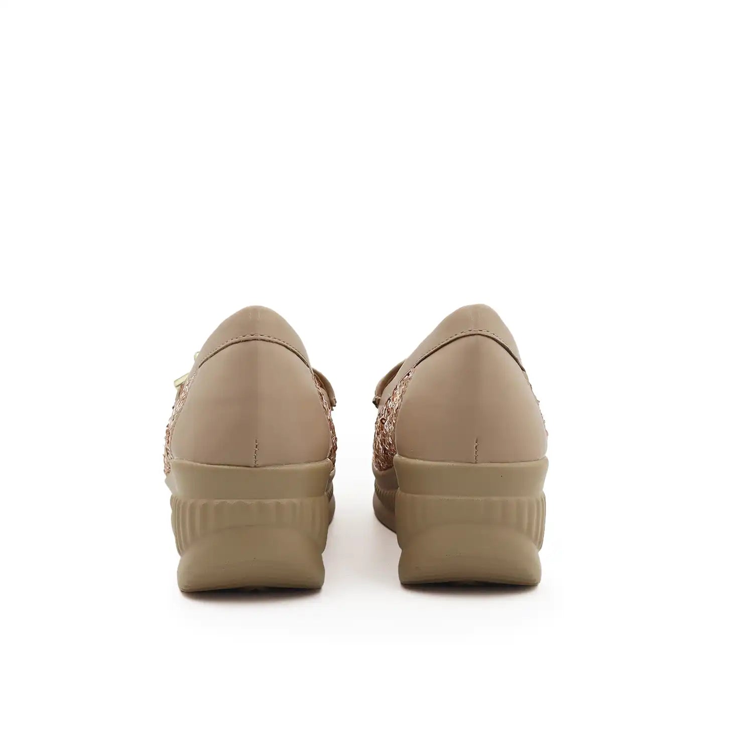 Women's 1.5 inch platform loafers with cushioned shoe bed in Rose gold, back view
