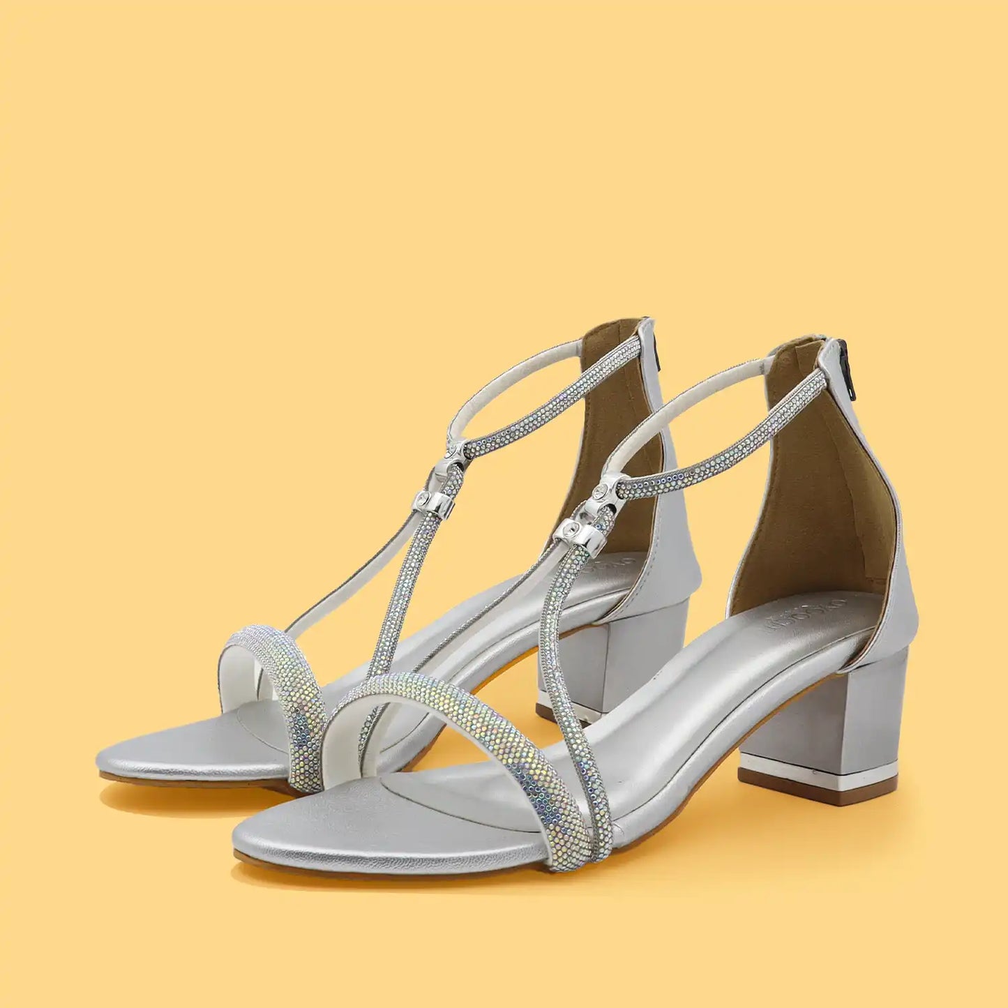 Oyoqchi women's block heel sandal with thin delicate silver straps