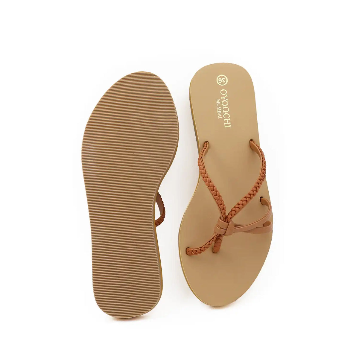 Women's an sandal with braided strap on a white background